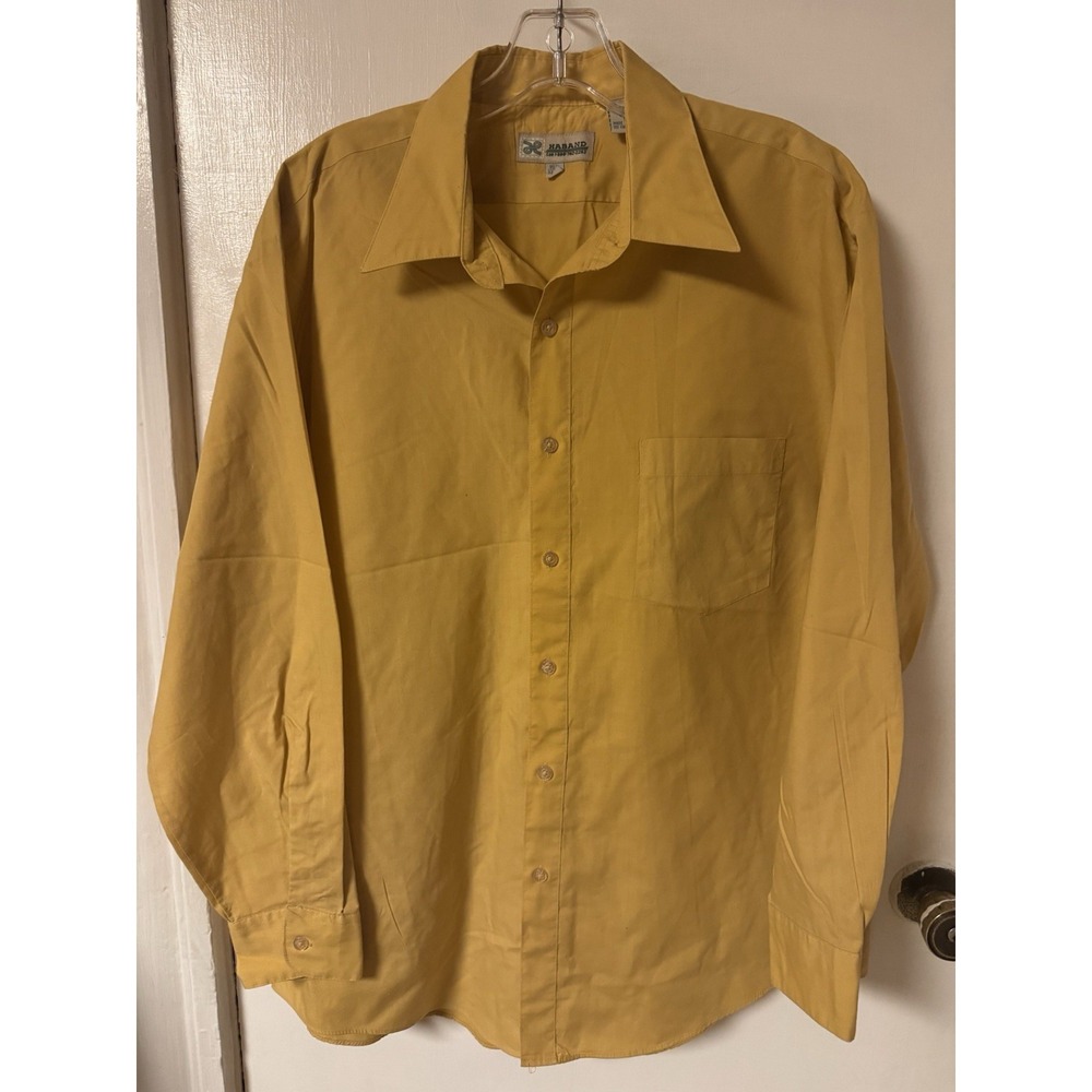 Vintage 1970-80s Haband Men's Mustard Yellow Button up Shirt Size 16.5/32-33